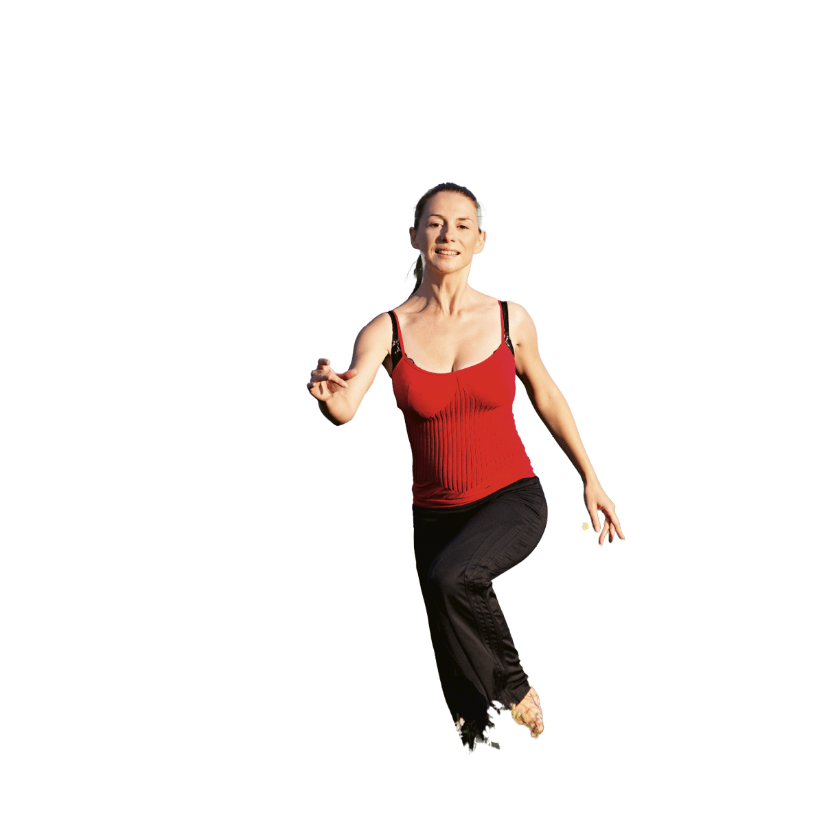 Sport woman running on a sunset field